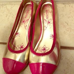 Gold and bright pink shoes